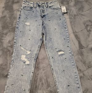 Flower print girls jeans